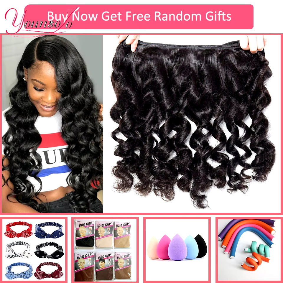 Younsolo Loose Wave Bundles Brazilian Human Hair Loose Weave Bundles 1/3/4/Pcs Lot Natural Color Human Hair Extensions for Women