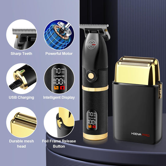 Professional Cordless Clippers LCD Display + Double Foil Shaver