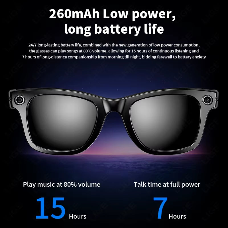 Camera Smart Music Glasses Make Receive Call Bluetooth Headset Recording Photo Recognition anti Blue Light UV Sunglasses