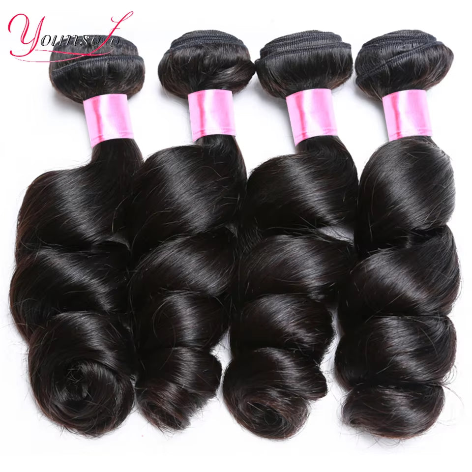 Younsolo Loose Wave Bundles Brazilian Human Hair Loose Weave Bundles 1/3/4/Pcs Lot Natural Color Human Hair Extensions for Women