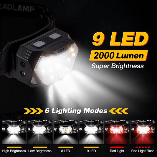 9 LED Headlight Portable USB