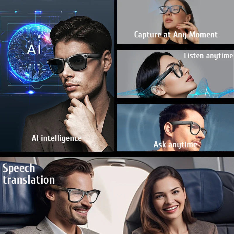 AI Smart Glasses 8MP HD Camera Video Bluetooth Call Intelnt Translation 270Mah Battery Voice Assistant Music Sunglasses